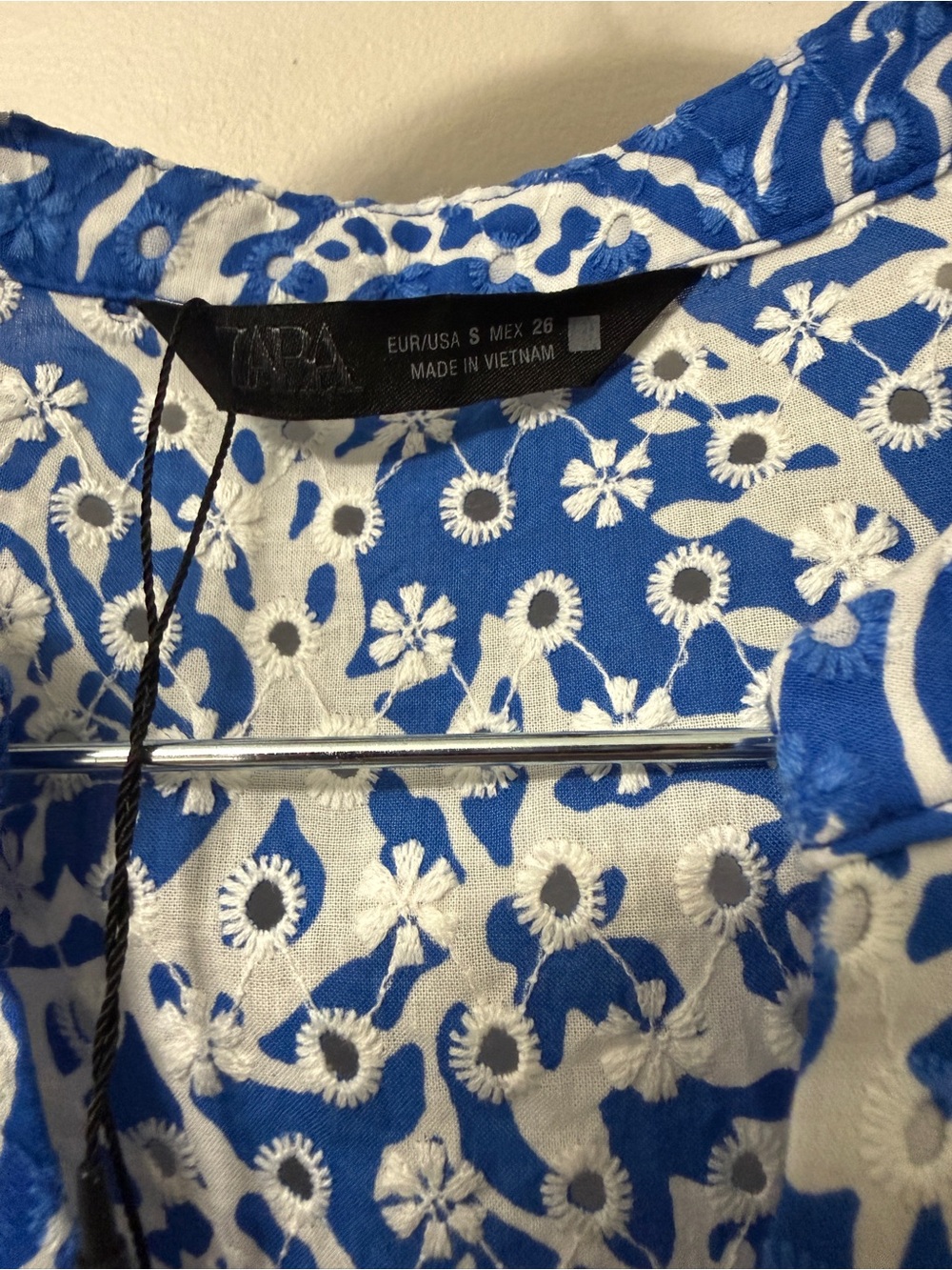 Zara Blue & White Paisley Long Sleeve Shirt Dress with Waist Tie - Picture 2 of 2
